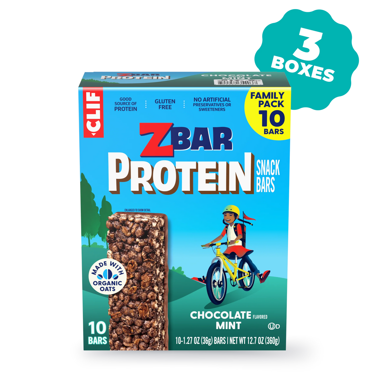 Zbar Protein Chocolate Flavored Mint Crispy Snack Bars, Gluten Free Protein Bars, 30 Bars
